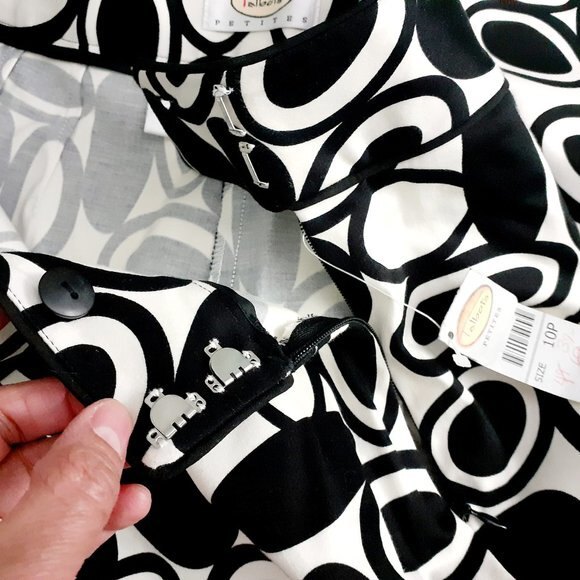Talbots Petite Stretch B&W Oval Geometric Prints Flat Fronts Pants NWT 10P $108 - Picture 7 of 14